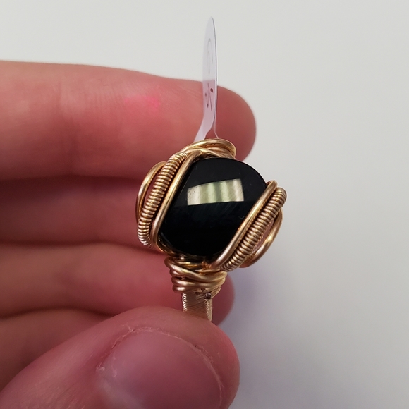 "Golden scales" Mystery Stone Handmade Wire Wrap Ring Size 6.5 - Picture 5 of 7
